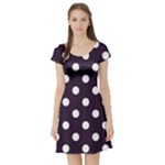 Polka Dots - White on Dark Purple Short Sleeve Skater Dress