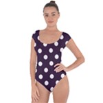 Polka Dots - White on Dark Purple Short Sleeve Leotard (Ladies)