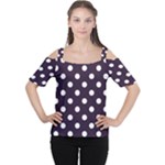 Polka Dots - White on Dark Purple Women s Cutout Shoulder Tee