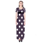Polka Dots - White on Dark Purple Short Sleeve Maxi Dress