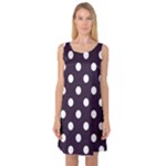 Polka Dots - White on Dark Purple Sleeveless Satin Nightdress