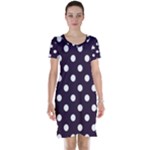 Polka Dots - White on Dark Purple Short Sleeve Nightdress
