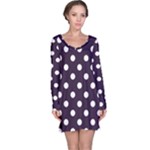 Polka Dots - White on Dark Purple Long Sleeve Nightdress