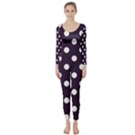 Polka Dots - White on Dark Purple Long Sleeve Catsuit