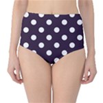 Polka Dots - White on Dark Purple High-Waist Bikini Bottoms