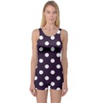 Polka Dots - White on Dark Purple One Piece Boyleg Swimsuit