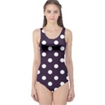 Polka Dots - White on Dark Purple One Piece Swimsuit