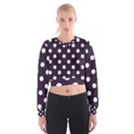 Polka Dots - White on Dark Purple Women s Cropped Sweatshirt