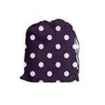 Polka Dots - White on Dark Purple Drawstring Pouch (L)
