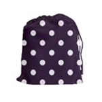 Polka Dots - White on Dark Purple Drawstring Pouch (XL)