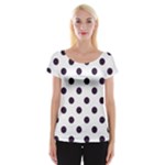 Polka Dots - Dark Purple on White Women s Cap Sleeve Top