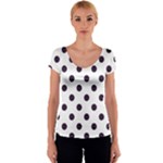 Polka Dots - Dark Purple on White Women s V-Neck Cap Sleeve Top
