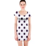 Polka Dots - Dark Purple on White Short Sleeve Bodycon Dress