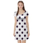 Polka Dots - Dark Purple on White Short Sleeve Skater Dress