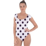 Polka Dots - Dark Purple on White Short Sleeve Leotard (Ladies)
