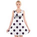 Polka Dots - Dark Purple on White V-Neck Sleeveless Dress