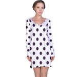 Polka Dots - Dark Purple on White Long Sleeve Nightdress