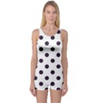 Polka Dots - Dark Purple on White One Piece Boyleg Swimsuit
