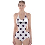 Polka Dots - Dark Purple on White Cut-Out One Piece Swimsuit