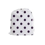 Polka Dots - Dark Purple on White Drawstring Pouch (L)