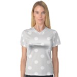 Polka Dots - White on Platinum Gray Women s V-Neck Sport Mesh Tee