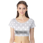 Polka Dots - White on Platinum Gray Short Sleeve Crop Top (Tight Fit)