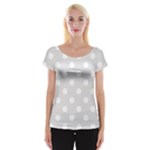 Polka Dots - White on Platinum Gray Women s Cap Sleeve Top