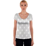 Polka Dots - White on Platinum Gray Women s V-Neck Cap Sleeve Top