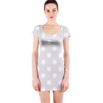 Polka Dots - White on Platinum Gray Short Sleeve Bodycon Dress