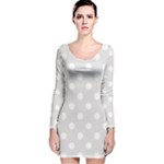 Polka Dots - White on Platinum Gray Long Sleeve Velvet Bodycon Dress