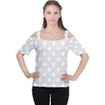 Polka Dots - White on Platinum Gray Women s Cutout Shoulder Tee