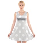 Polka Dots - White on Platinum Gray V-Neck Sleeveless Dress