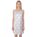 Polka Dots - White on Platinum Gray Sleeveless Satin Nightdress
