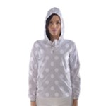 Polka Dots - White on Platinum Gray Hooded Wind Breaker (Women)