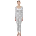Polka Dots - White on Platinum Gray Long Sleeve Catsuit