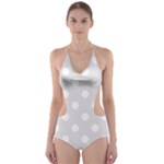 Polka Dots - White on Platinum Gray Cut-Out One Piece Swimsuit