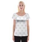 Polka Dots - Platinum Gray on White Women s Cap Sleeve Top