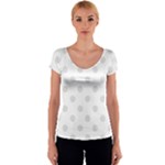 Polka Dots - Platinum Gray on White Women s V-Neck Cap Sleeve Top