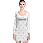 Polka Dots - Platinum Gray on White Long Sleeve Velvet Bodycon Dress