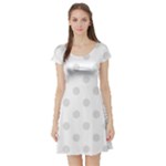 Polka Dots - Platinum Gray on White Short Sleeve Skater Dress