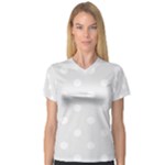 Polka Dots - White on Pale Gray Women s V-Neck Sport Mesh Tee