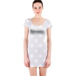 Polka Dots - White on Pale Gray Short Sleeve Bodycon Dress