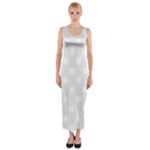 Polka Dots - White on Pale Gray Fitted Maxi Dress