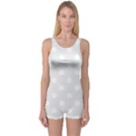 Polka Dots - White on Pale Gray One Piece Boyleg Swimsuit