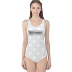 Polka Dots - White on Pale Gray One Piece Swimsuit