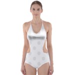 Polka Dots - Pale Gray on White Cut-Out One Piece Swimsuit