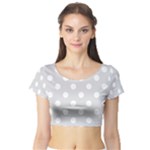 Polka Dots - White on Gainsboro Gray Short Sleeve Crop Top (Tight Fit)