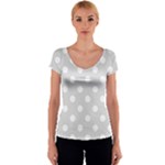 Polka Dots - White on Gainsboro Gray Women s V-Neck Cap Sleeve Top