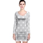 Polka Dots - White on Gainsboro Gray Long Sleeve Bodycon Dress