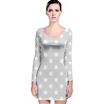 Polka Dots - White on Gainsboro Gray Long Sleeve Velvet Bodycon Dress